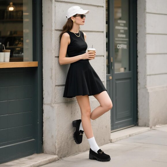 Dream Pairs Women Black Platform Chunky Heeled Slip On Loafers with Horsebit - Picture 2 of 8